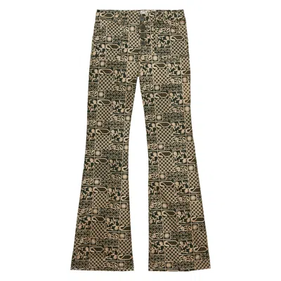 Ines De La Fressange Pantalon Charlotte En Coton Brodé Vert In Multi