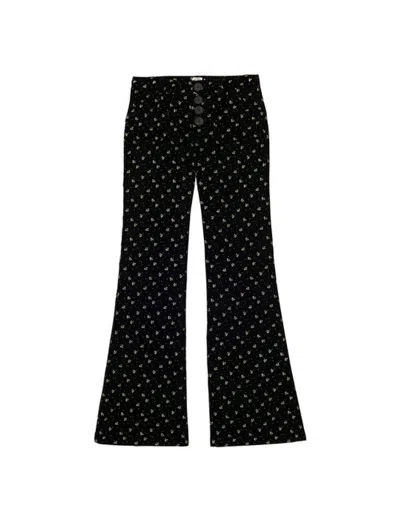 Ines De La Fressange Pantalon Charlotte En Velours Lisse Noir, Imprimé Doré In Black