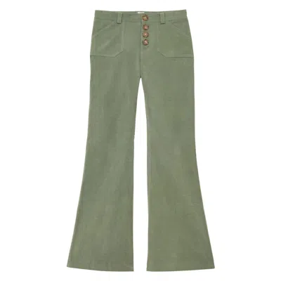 Ines De La Fressange Pantalon Charlotte En Velours Lisse Vert Amande