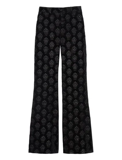 Ines De La Fressange Pantalon Charlotte Noir Velours Brodé