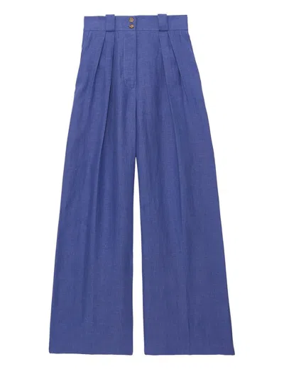 Ines De La Fressange Pantalon Marlène En Lin Bleu