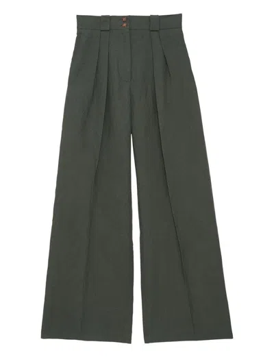 Ines De La Fressange Pantalon Marlène En Lin Vert Foncé