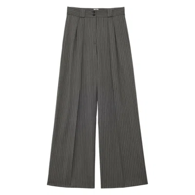 Ines De La Fressange Pantalon Marlène Gris À Rayures Blanches In Gray