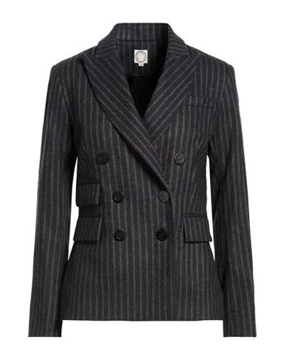 Ines De La Fressange Paris Woman Blazer Charcoal Size 6 Cotton, Wool, Polyamide, Elastane In Black