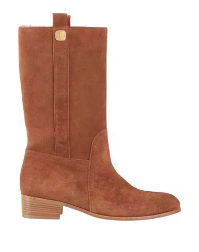 Ines De La Fressange Paris Woman Boot Camel Size 9 Leather In Brown