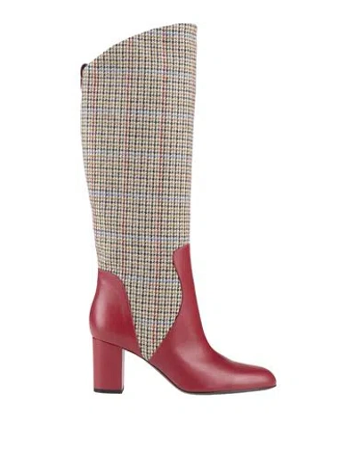 Ines De La Fressange Paris Woman Boot Red Size 10 Leather, Textile Fibers In Animal Print