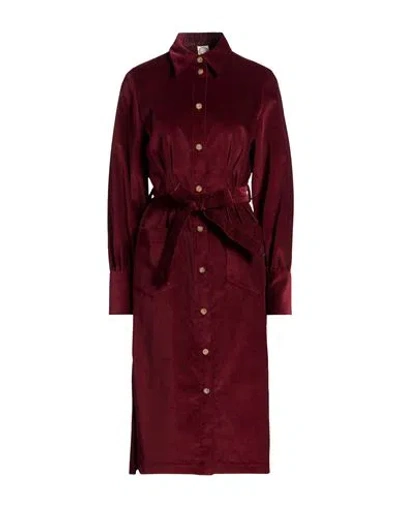 Ines De La Fressange Paris Woman Midi Dress Burgundy Size 4 Cotton