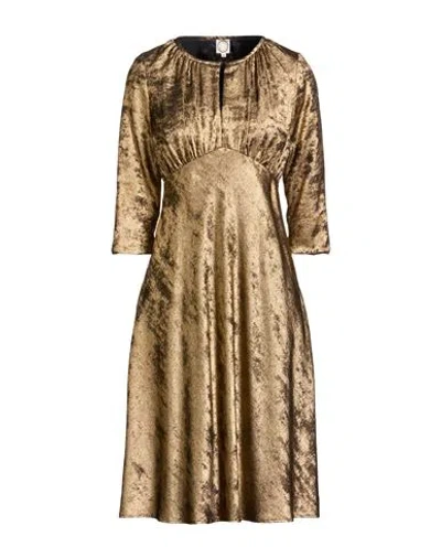Ines De La Fressange Paris Woman Midi Dress Gold Size 2 Polyester In Brown