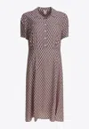 Ines De La Fressange Geometric Pattern Dress With Short Sleeves In Brown