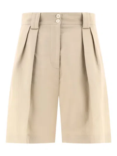 INES DE LA FRESSANGE PLEATED COTTON-LINEN BLEND SHORTS