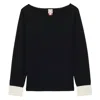 Ines De La Fressange Pull Gigi En Laine Mérinos Noire, Poignets Blancs In Black