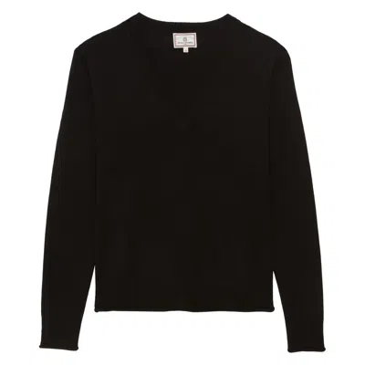 Ines De La Fressange Pull Morcant En Laine Mérinos In Black