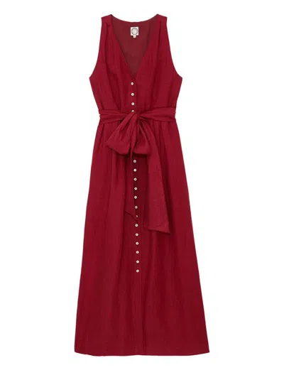 Ines De La Fressange Robe Ambre Longue En Lin Framboise In Red