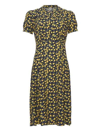 Ines De La Fressange Robe Angèle Imprimé Lemon-navy
