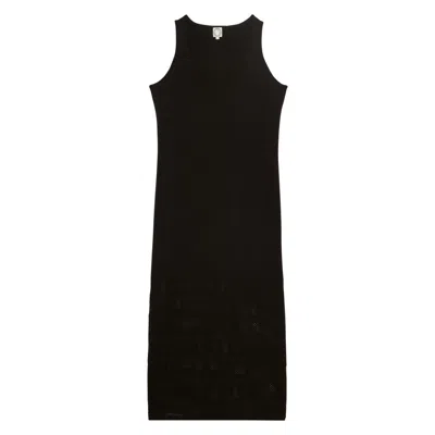 Ines De La Fressange Robe Casilda En Lin Noire À Rayures In Black