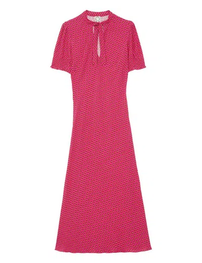Ines De La Fressange Robe Cerise Longue Imprimé Rose In Red
