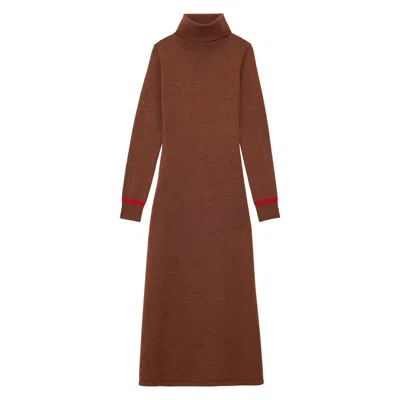 Ines De La Fressange Robe Divine À Col Roulé Marron, Liseré Fuchsia In Brown