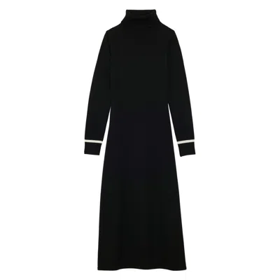 Ines De La Fressange Robe Divine À Col Roulé Noire, Liseré Blanc