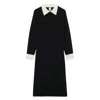 Ines De La Fressange Robe Gabby En Laine Mérinos Noire, Poignets Blancs