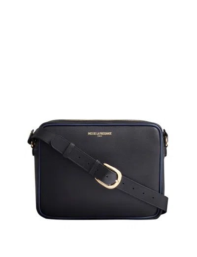 Ines De La Fressange Sac Marcia Grand Modèle Noir Piping Navy