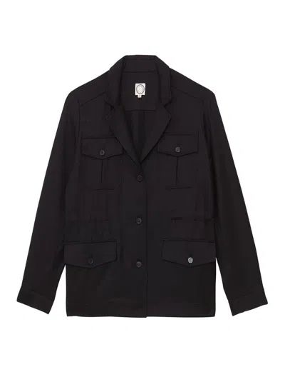 Ines De La Fressange Saharienne Flipper En Laine Bleu Nuit In Black