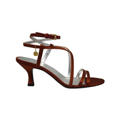 Ines De La Fressange Sandales À Talon, Brides Satin Tabac In Brown