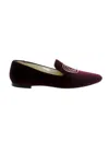 Ines De La Fressange Slippers Brodées Bordeaux En Velours