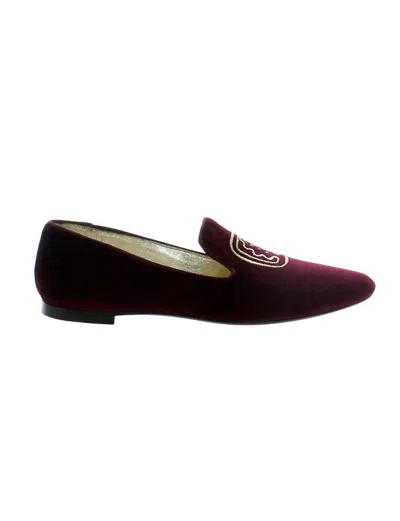 Ines De La Fressange Slippers Brodées Bordeaux En Velours