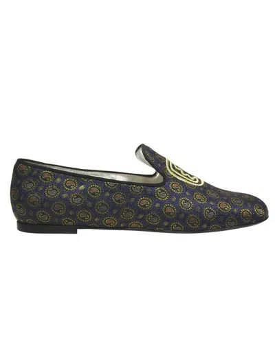 Ines De La Fressange Slippers Brodés Bleu Et Or