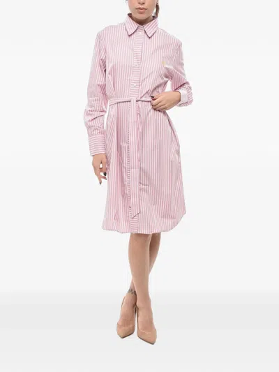 Ines De La Fressange Striped Belted Midi Shirt Dress In Pink