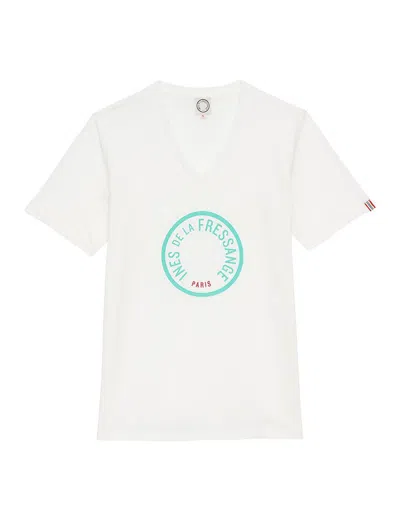 Ines De La Fressange Tee Shirt Pia Blanc Logo Turquoise