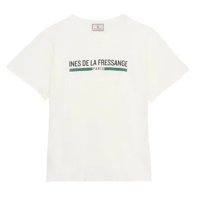 Ines De La Fressange Top Maxence Blanc En Coton Bio Imprimé Vert In White