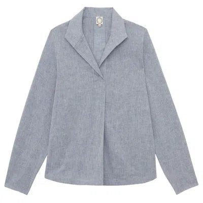 Ines De La Fressange Top Noa En Lin Mélangé Bleu Denim