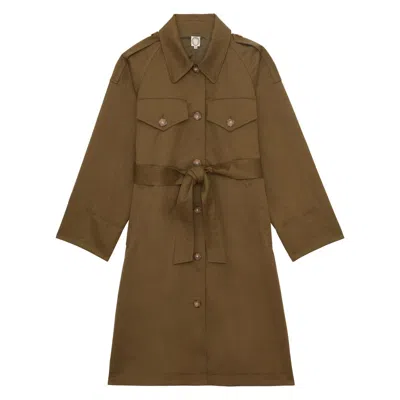 Ines De La Fressange Trench Vera En Coton Et Lin Kaki In Brown