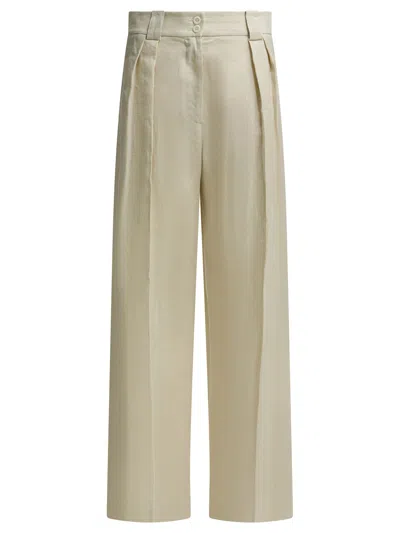 Ines De La Fressange Beige Linen Trousers In Green
