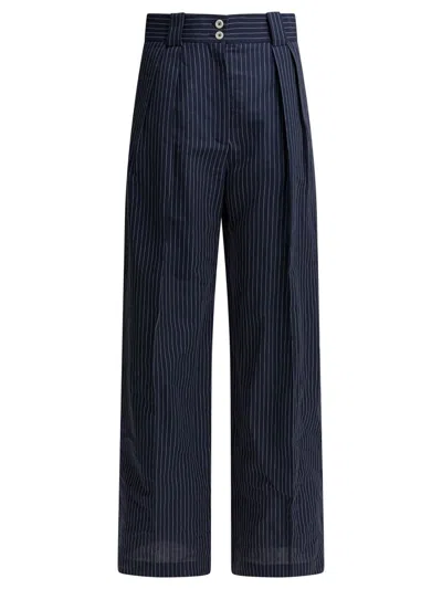 Ines De La Fressange Pinstripe Pleated Trousers In Blue