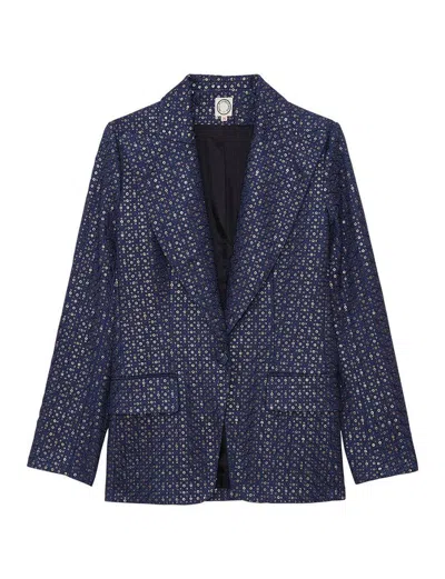 Ines De La Fressange Veste Colombe Brodée Bleu Marine