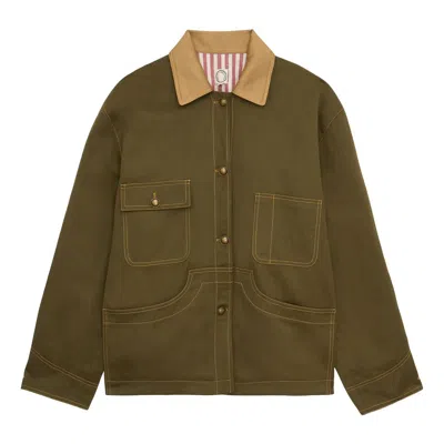 Ines De La Fressange Veste De Travail Melchior En Lin Et Coton Kaki In Green