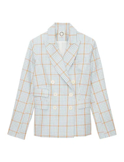 Ines De La Fressange Veste Maurice À Carreaux Bleu Et Orange