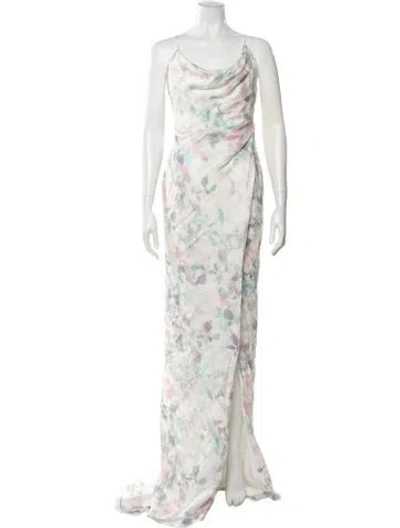 Pre-owned Ines Di Santo Floral Print Long Dress In White