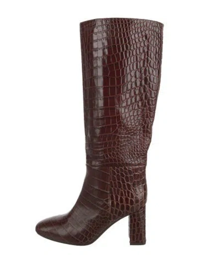 Pre-owned Inez Embossed Leather Animal Print Boots In Brown