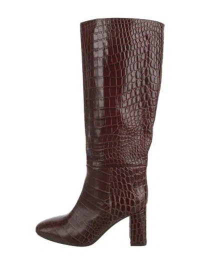 Pre-owned Inez Embossed Leather Animal Print Boots In Burgundy