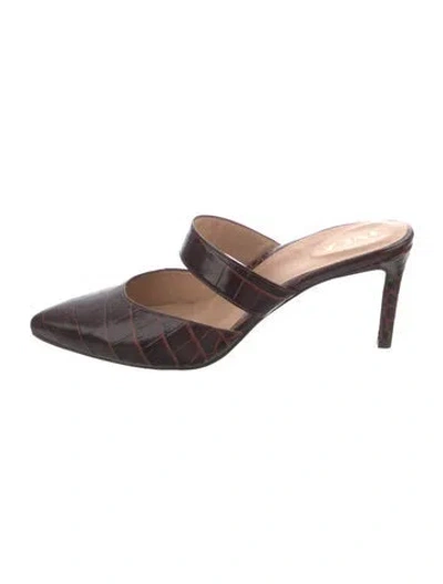 Pre-owned Inez Embossed Leather Animal Print Mules In Brown