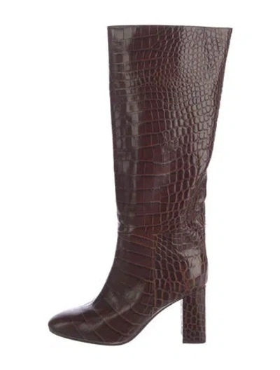Pre-owned Inez Embossed Leather Boots In Burgundy