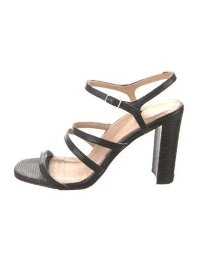 Pre-owned Inez Embossed Leather Sandals In Black