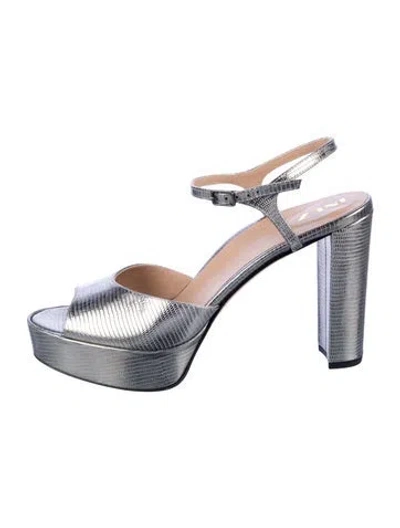 Pre-owned Inez Embossed Leather Sandals In Silver