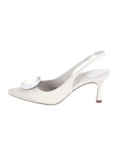 Pre-owned Inez Leather Slingback Pumps In White