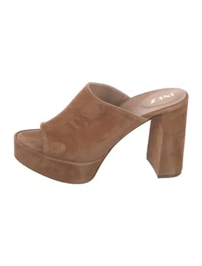 Pre-owned Inez Suede Slides In Brown