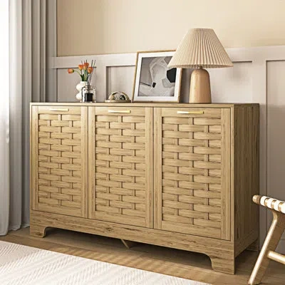 Infinity 3-door Storage Cabinet With Adjustable Shelves – Mid-century Wood Sideboard, Anti-tip Kit, Perfect F In Brown