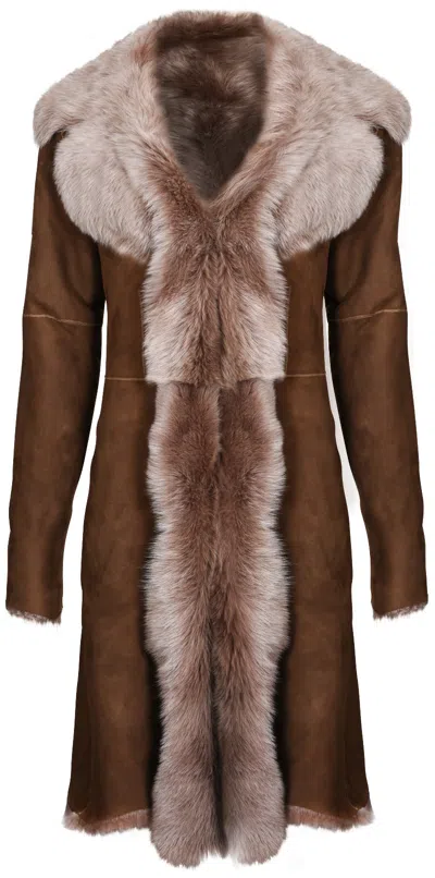 Pre-owned Infinity Beaver Ladies Women's Real Toscana Sheepskin Leather Suede Jacket Trench Coat In Beige